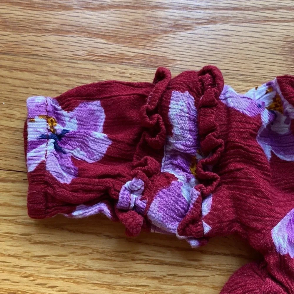 Old Navy 0-3‎ Month Floral Maroon Burgundy Dress or Tunic Fall Winter Photos